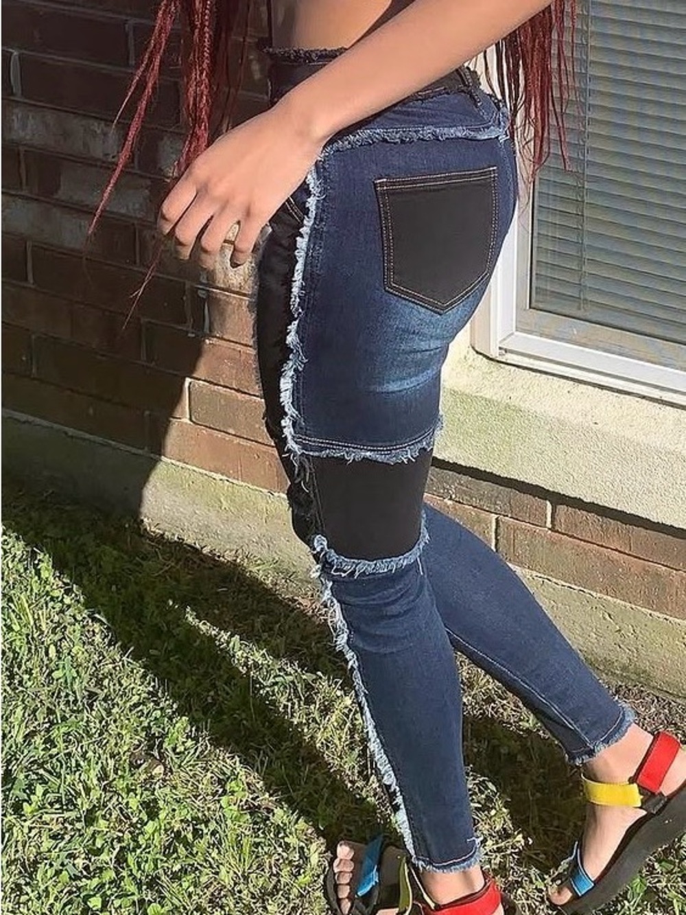 Women’s Patchwork Skinny Jeans - Dark Blue